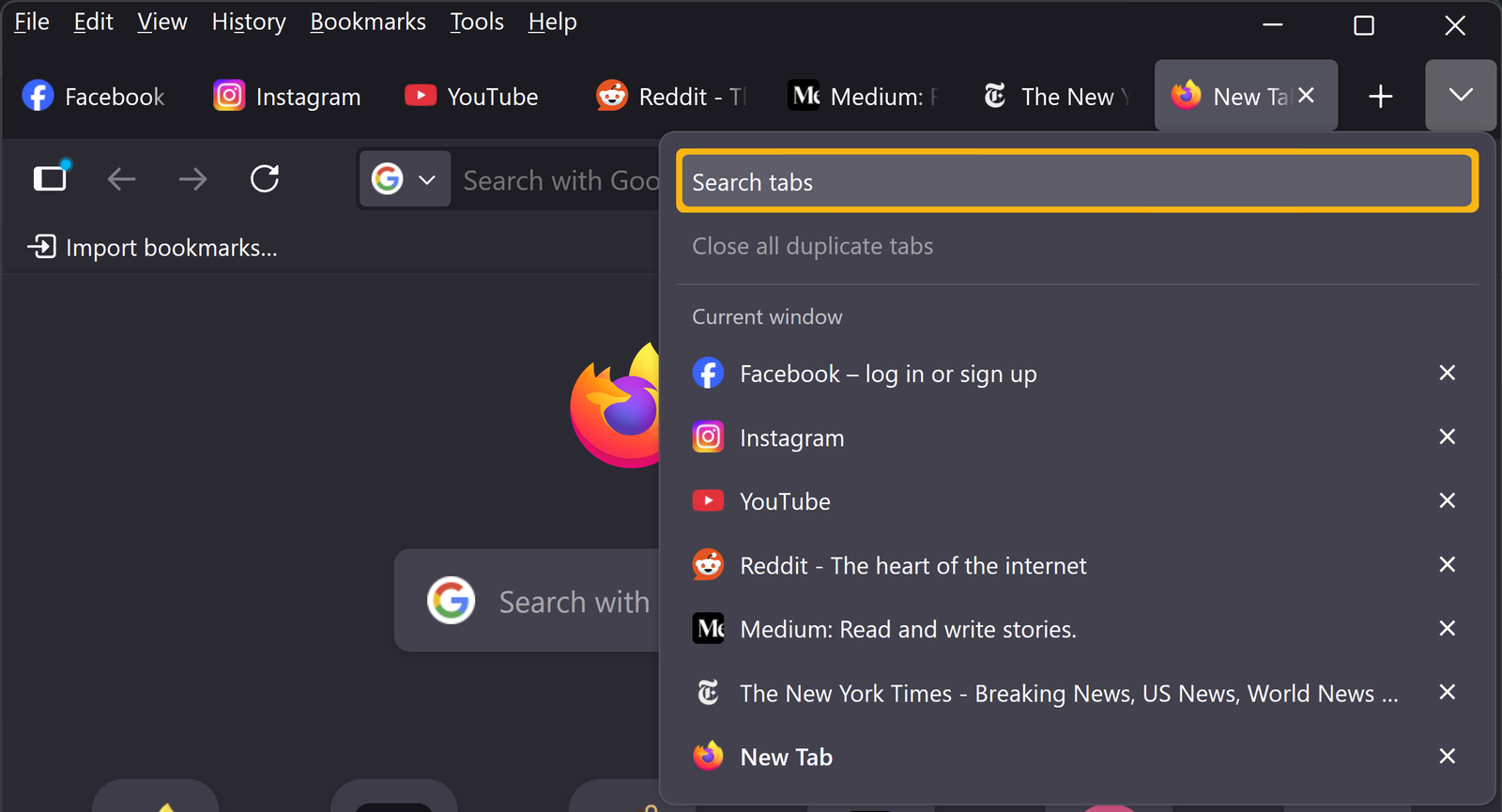 Step 2 - Select "Search tabs" option